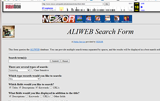 Aliweb search engine website screenshot